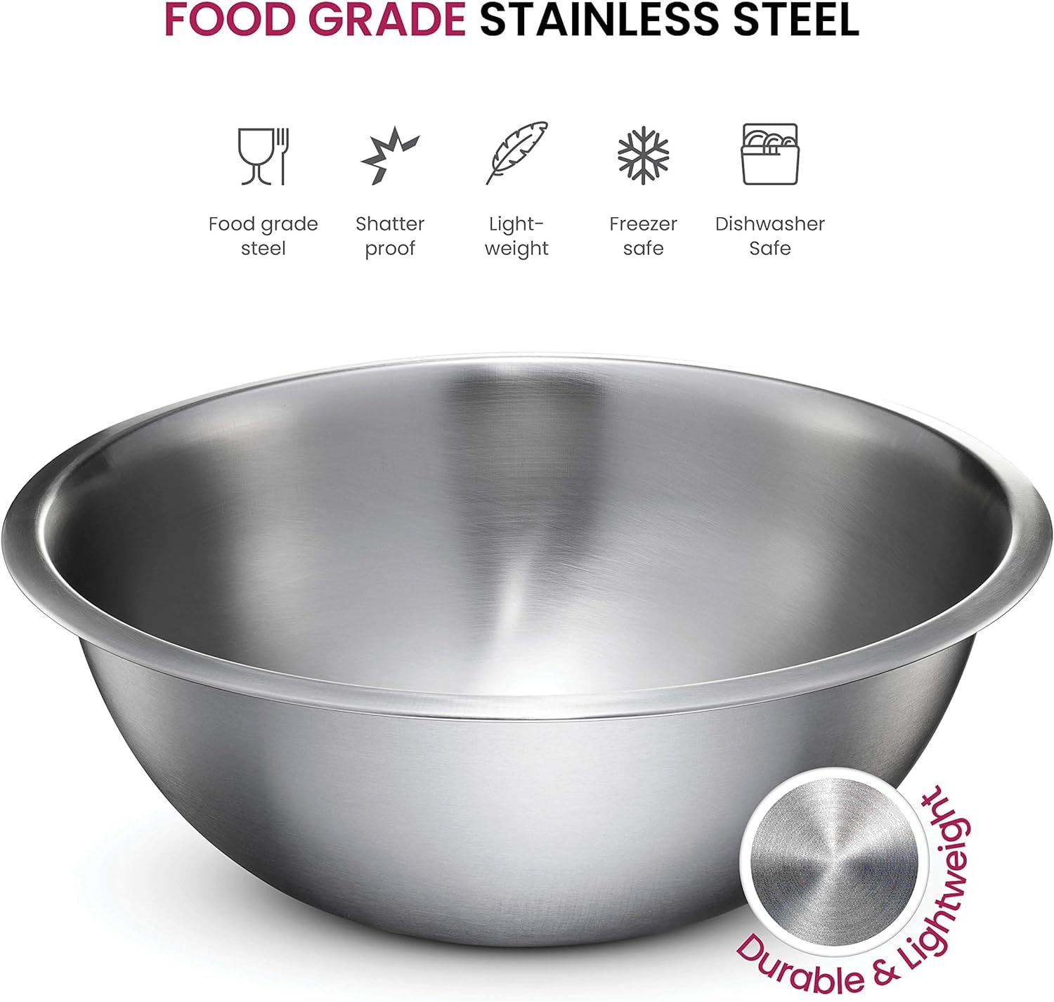 BREFR Stainless Steel Mixing Bowl Set, Nesting Bowls for Kitchen Baking, Cooking, Prepping, Kitchen Food Storage Organizers, No Lids (6 Pack)