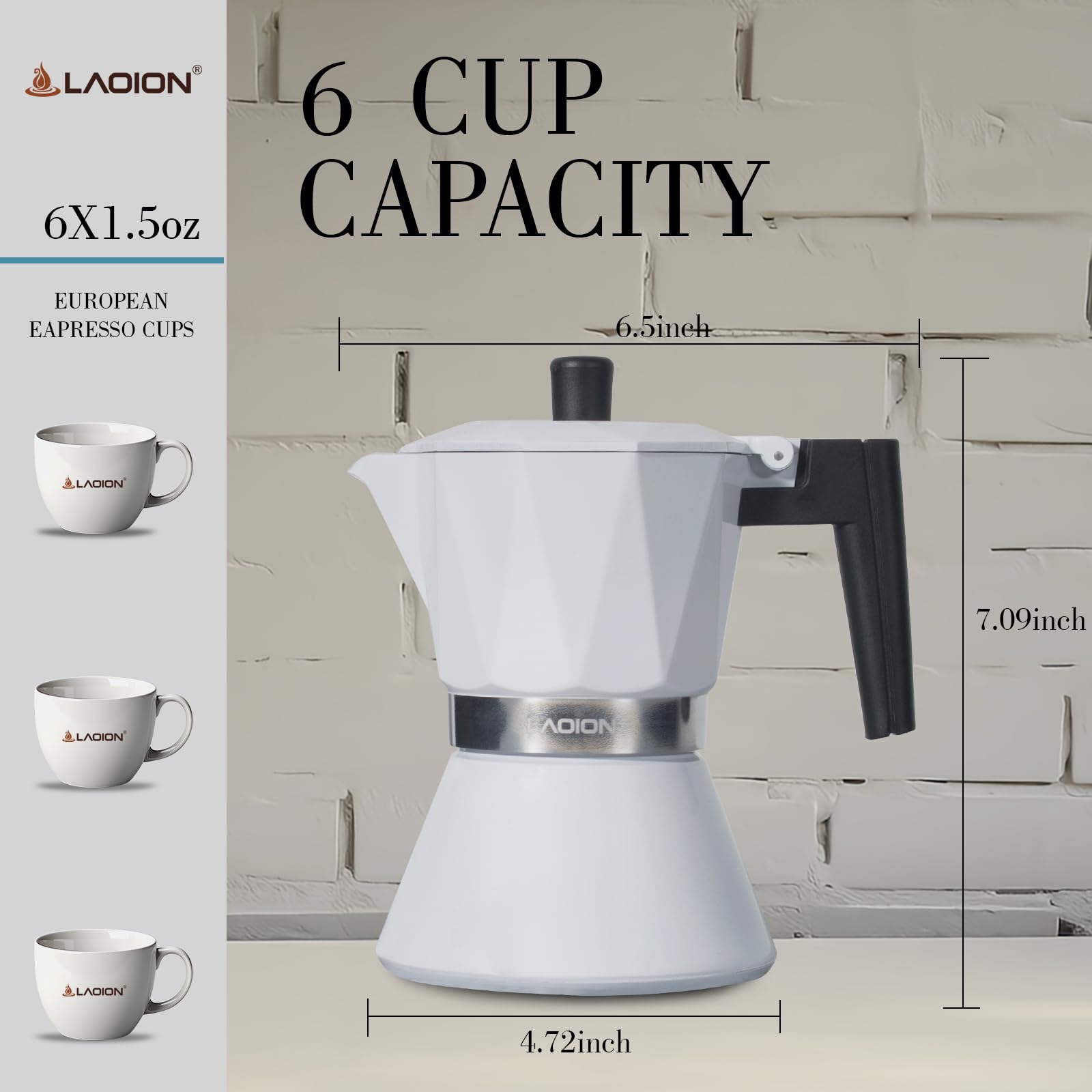 LAOION Moka Pot,6-Cup Espresso Maker,300ml Portable Stovetop Espresso Maker