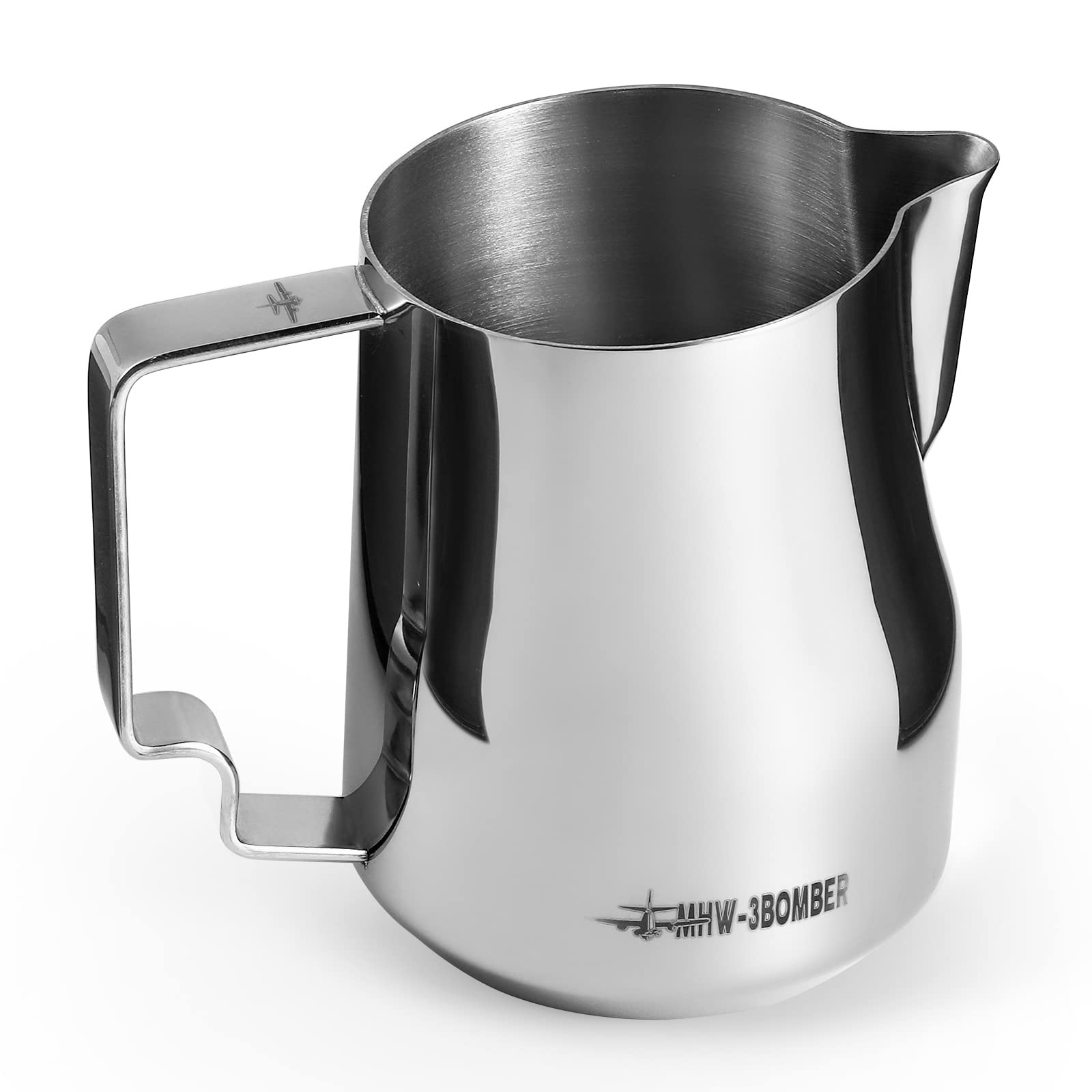 MHW-3BOMBER Milk Frothing Pitcher 12oz/350ml Milk Frother Cup Espresso Steaming Pitcher Stainless Steel Milk Frother Cup Barista Latte Art Round Spout Latte Art Pitcher P7121S