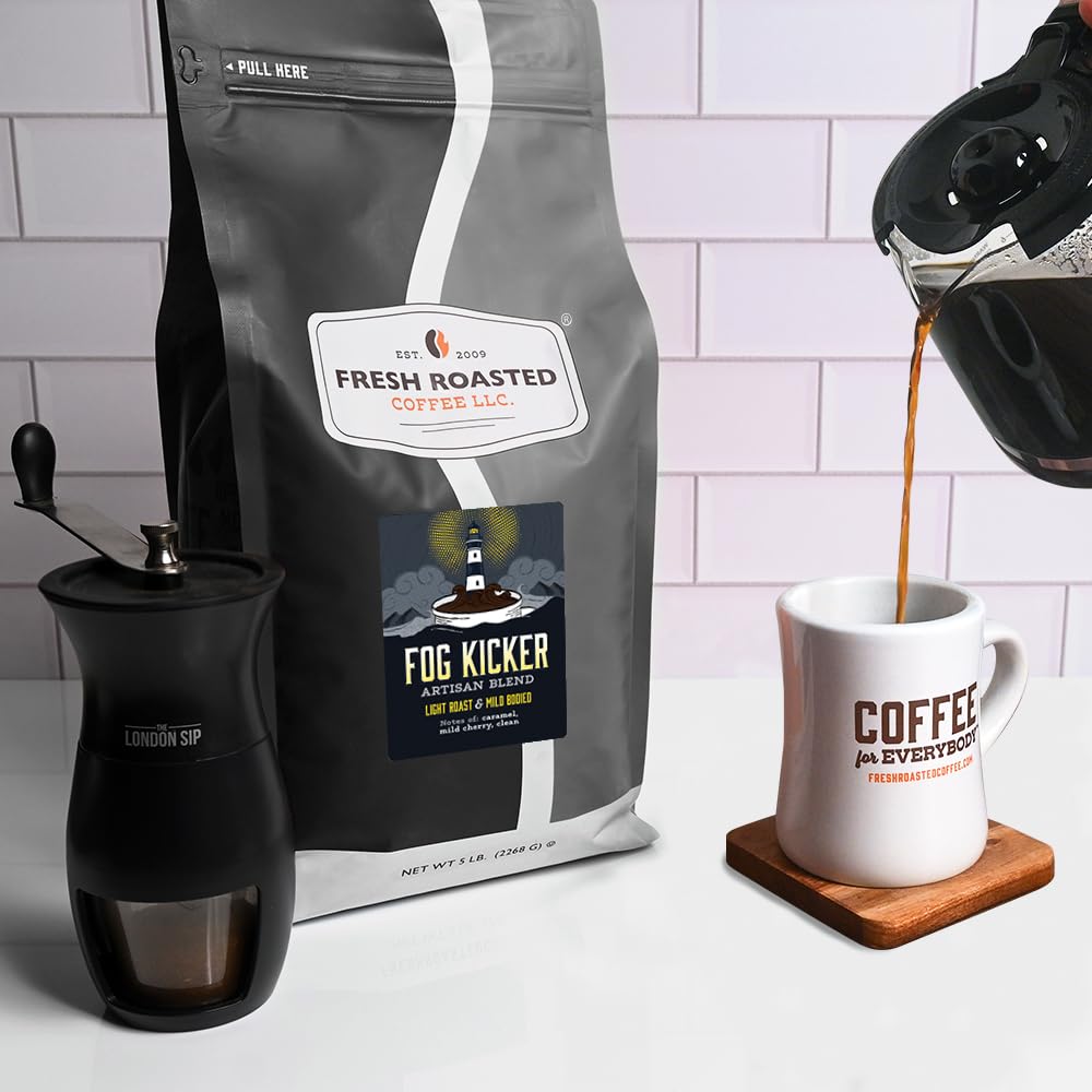 Fresh Roasted Coffee, Fog Kicker Drip Ground Coffee, Light Roast, Kosher, 5 lb (80 oz)