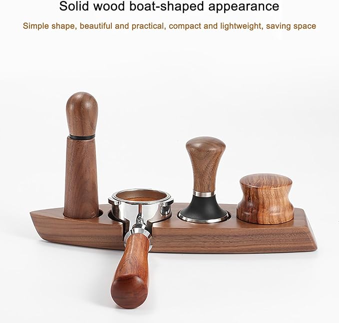 Joyeee Coffee Tamper Station, Small Ship Shape Portafilter Tamping Stand Espresso Coffee Organizer Box Fit for Storage 54, 64MM Espresso Tamper Mat Portafilter Holder (Accessories not included)