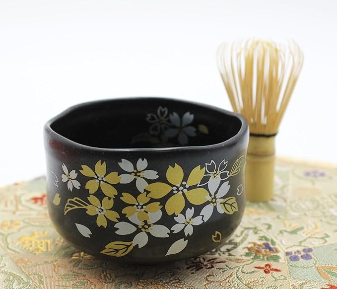Japanese Traditional Handcrafted Matcha Chawan Tea Bowl Cup Set of 5 Ceremony Tableware Pottery (Hannnari Wan Zoroi Tenmoku)
