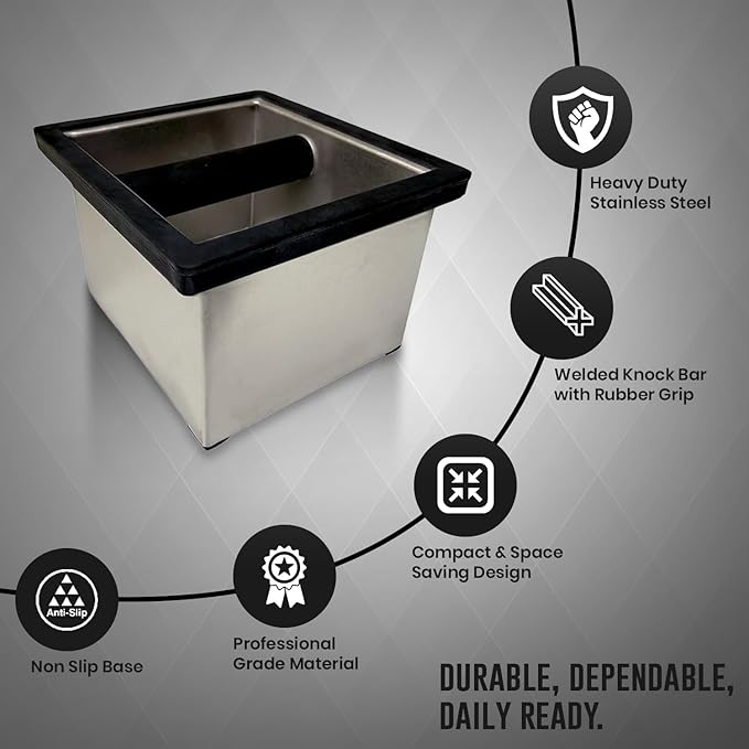 Rattleware Stainless Steel Knock Box - Ideal for Home, Cafe, Restaurant, Hotel, Office, or Commercial Establishment - Heavy Duty Knock Box Trusted By Baristas Worldwide (6" x 5.5" x 4")