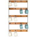 Aomomery Wall Mounted Coffee Mug Holder, Large 5 Tier Shelf with 20 Hooks for Cups, Rustic Wooden Display Rack for Kitchens, Homes and Bars (Bamboo)