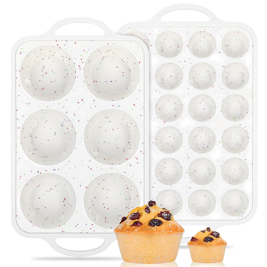 CAKETIME Silicone Muffin Pans for Baking, Metal Reinforced Frame Jumbo 6 Cups & Mini 24 Cups Cupcake Pan Nonstick Muffin Pan for Homemade Baking Easy to Handle