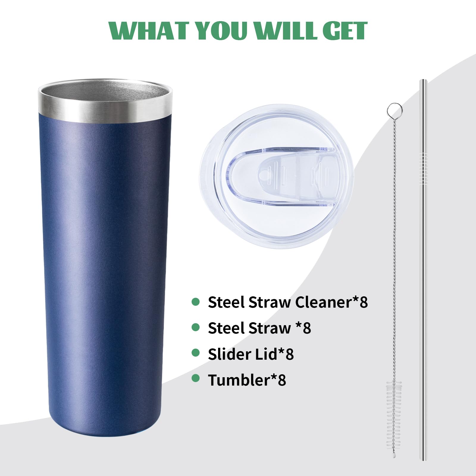 FristChoice 20 oz Skinny Tumbler with Lid and Straw,Stainless Steel Vacuum Insulated Tumbler Cup Double Wall Leak-proof Coffee Mug,Travel Thermal Water Tumbler for Home,Office,Outdoor(Navy Blue,8)