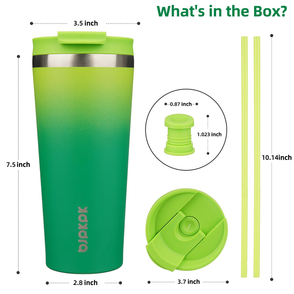 BJPKPK 22 oz Coffee Tumbler with Straw, Insulated Stainless Steel Cup