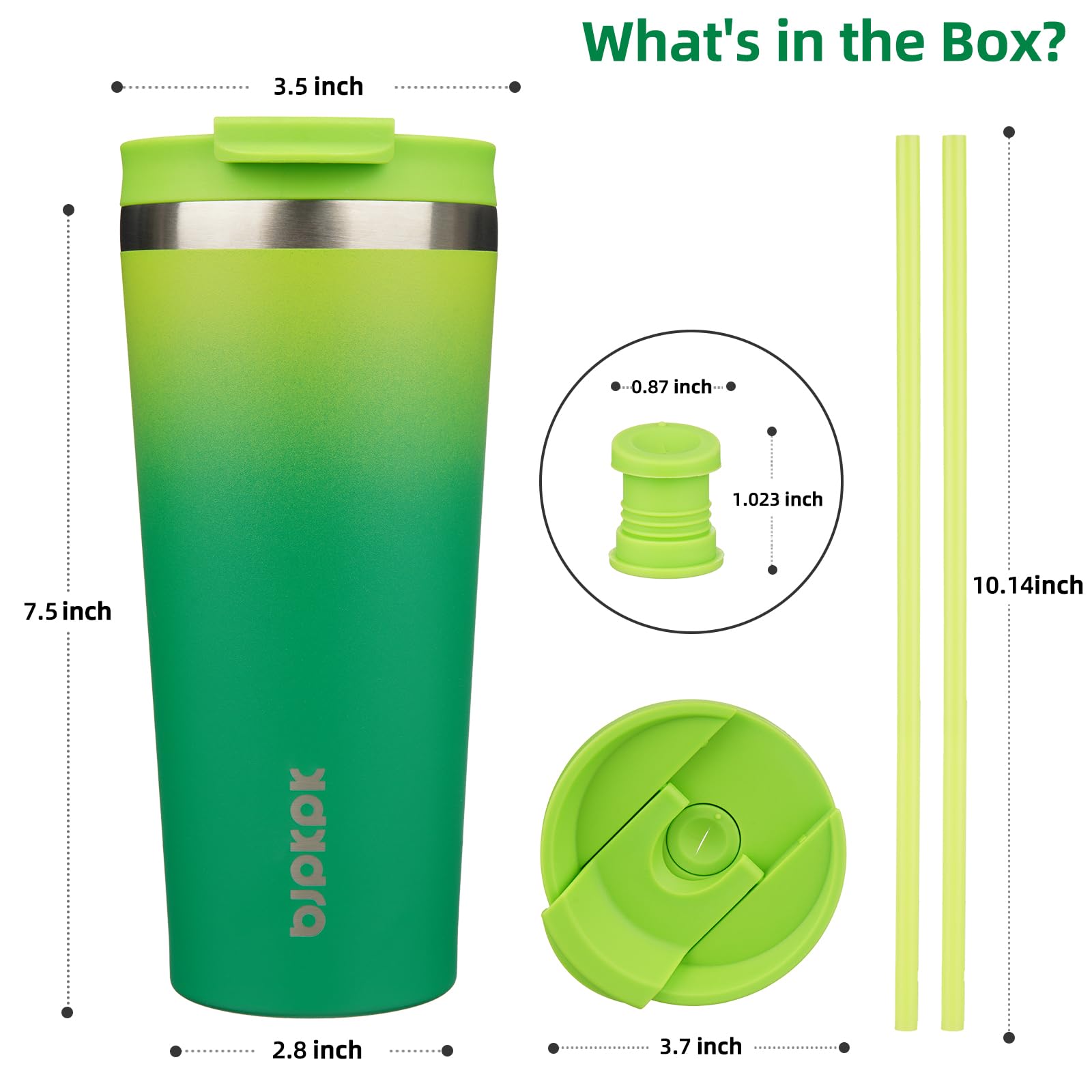 BJPKPK 22 oz Coffee Tumbler with Straw, Insulated Stainless Steel Cup