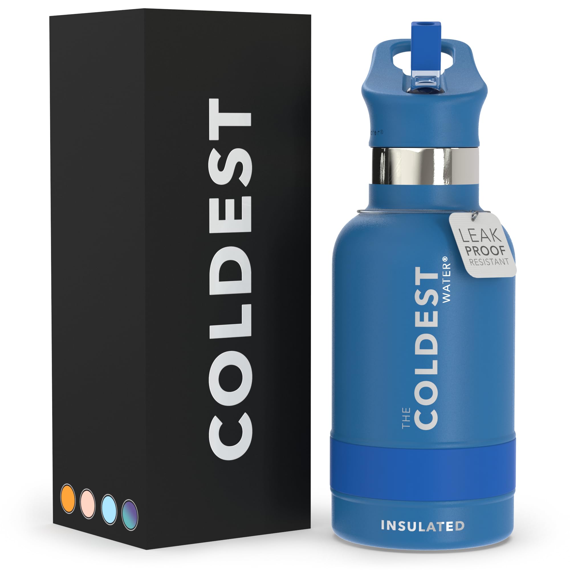 Coldest Insulated Water Bottle with Straw Lid - Stainless Steel Metal Insulated Bottle for Men & Women (Sailor Blue, 12 oz)