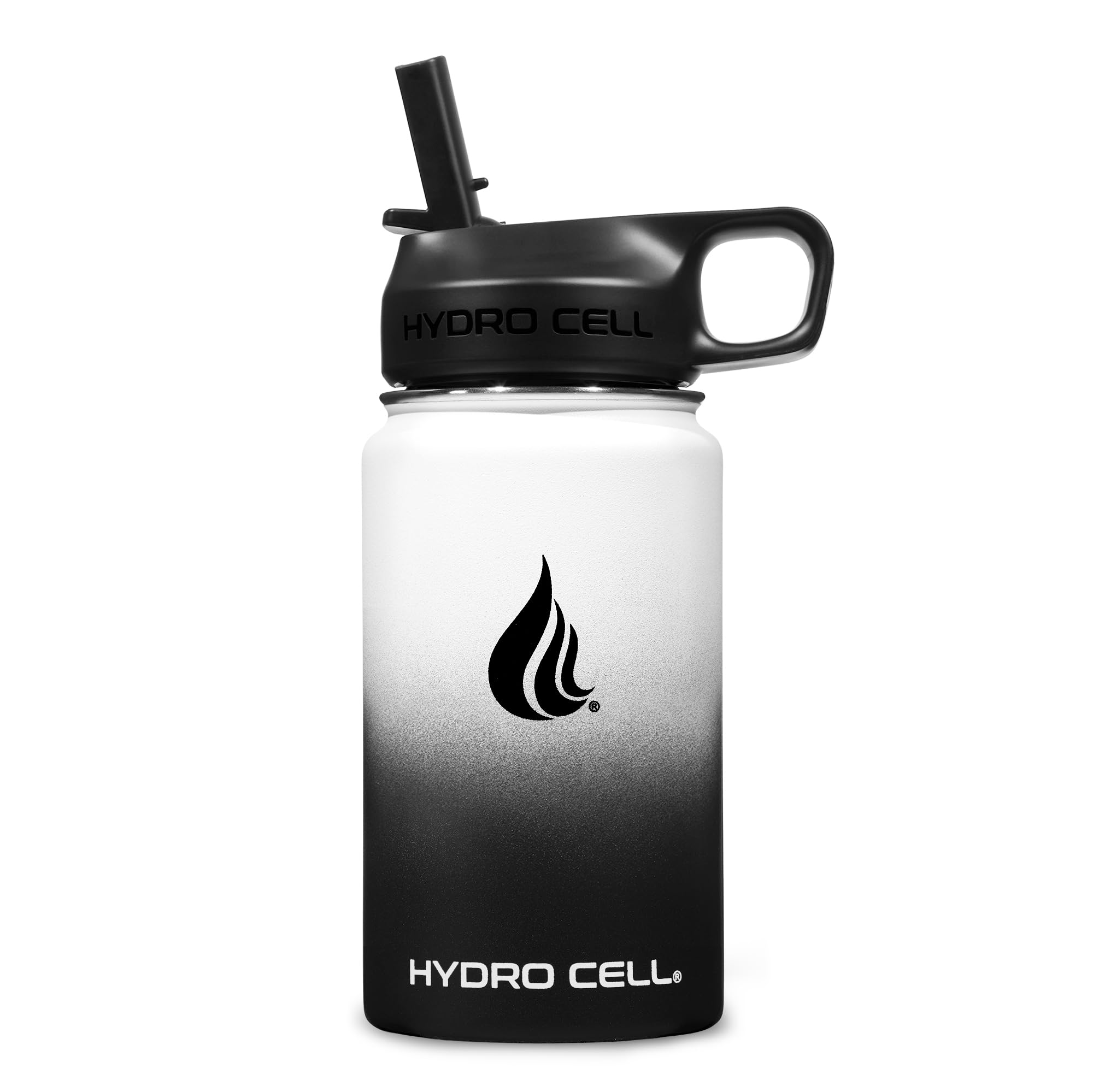 HYDRO CELL Stainless Steel Insulated Water Bottle with Straw - For Cold & Hot Drinks - Metal Vacuum Flask with Screw Cap and Modern Leakproof Sport Thermos for Adults (Black/White 14oz)