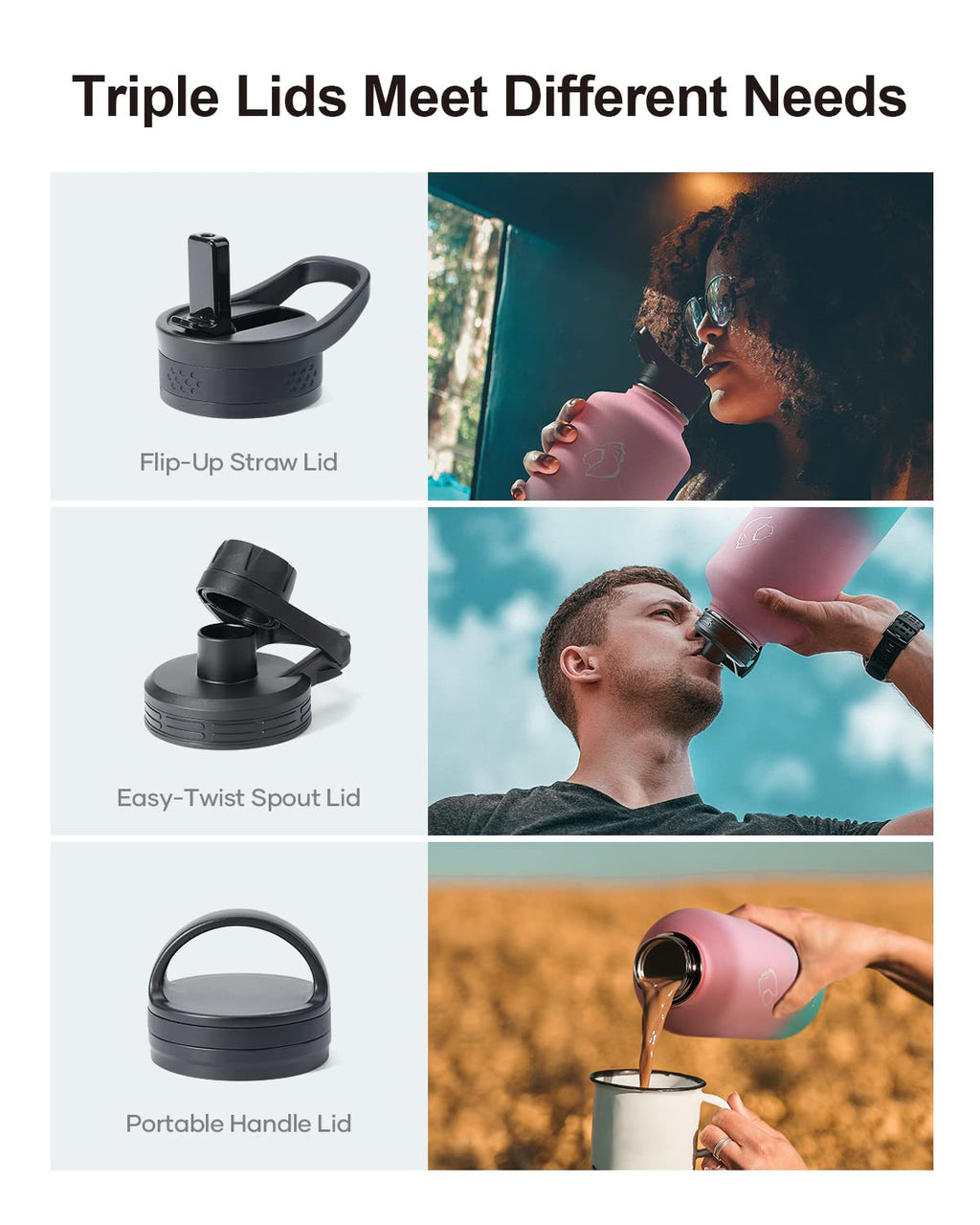 BUZIO Half Gallon Water Jug Insulated Stainless Steel (Cold for 48 Hrs)