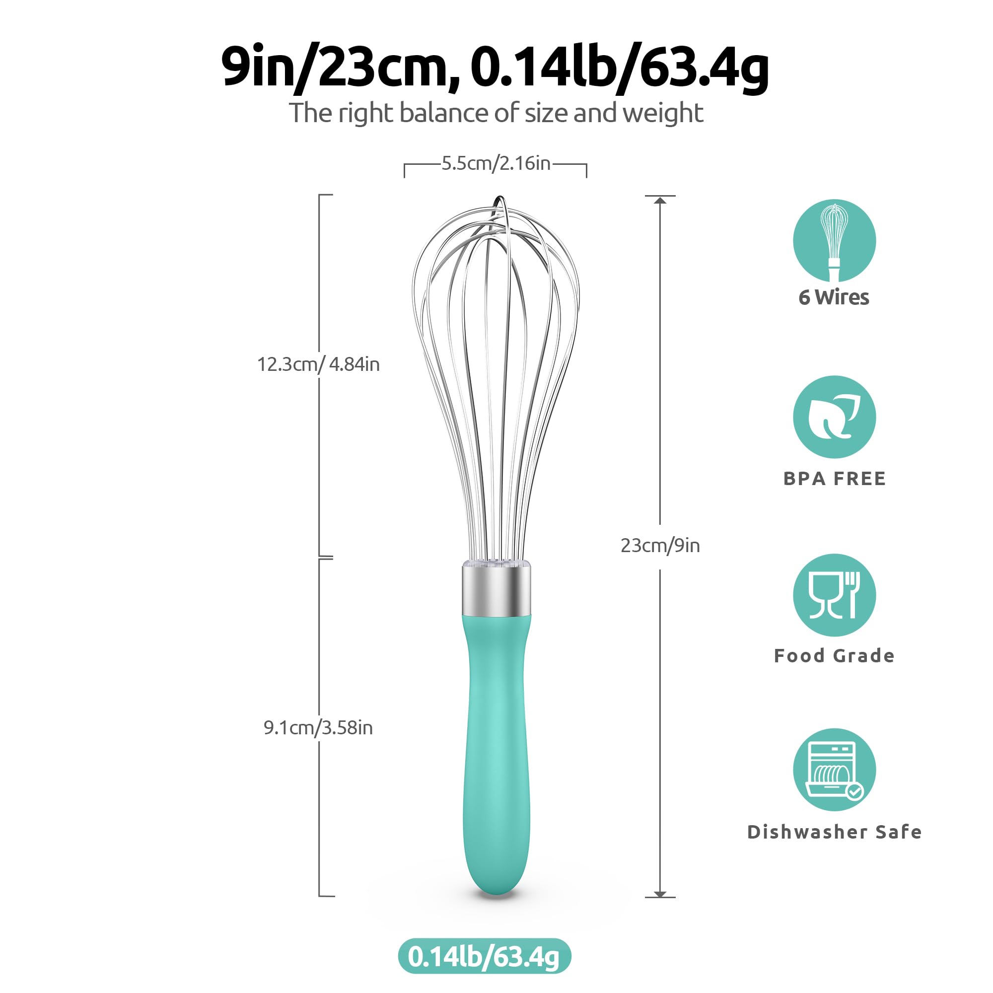 U-Taste Wire Whisk for Cooking, 18/10 Stainless Steel Wisk, S/Aqua Sky