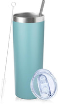 20 oz Skinny Tumbler with Lid and Straw,Stainless Steel Vacuum Insulated Tumbler Cup Double Wall Leak-proof Coffee Mug,Travel Thermal Water Tumbler for Home,Office,Outdoor (Glacier blue,1)