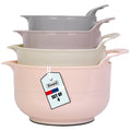 BoxedHome Nesting Plastic Mixing Bowl Set with Pour Spouts and Handles - Non Slip Bottom, BPA free Microwave & Dishwasher Safe(Khaki Pink, 4 Pack)