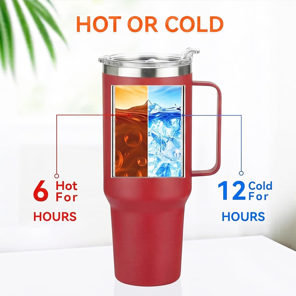 HASLE OUTFITTERS 40 oz Stainless Steel Tumbler with Handle, Vacuum Insulated Tumblers Bulk, Reusable Double Wall Travel Coffee Mug, Durable Powder Coated Water Bottles(Wine Red, 4)