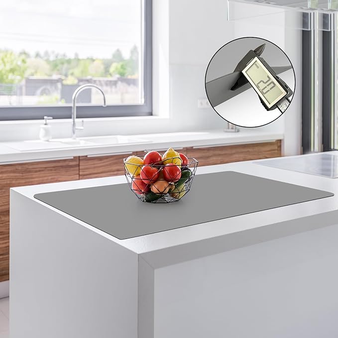 2MM Thick Silicone Countertop Mat, 35.4"x 23.6" Silicone Mats for Kitchen Counter, Nonslip Heat Resistant Mat, Large Kitchen Counter Mats, Waterproof Countertop Protector, Light Gray