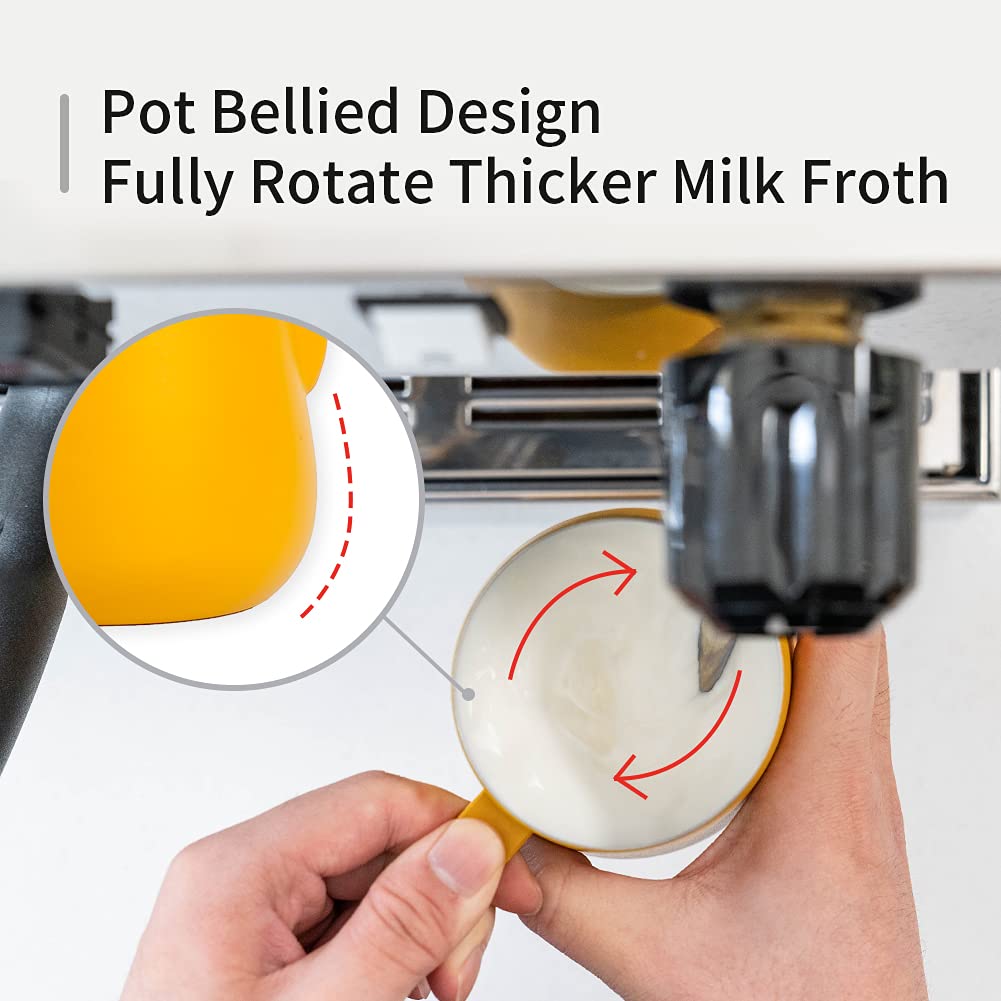 watchget Milk Frothing Pitcher 500ml/17oz Espresso Steaming Pitcher with Matte Yellow Coating Stainless Steel Milk Steamer Jug Milk Frothing Cup, Yellow