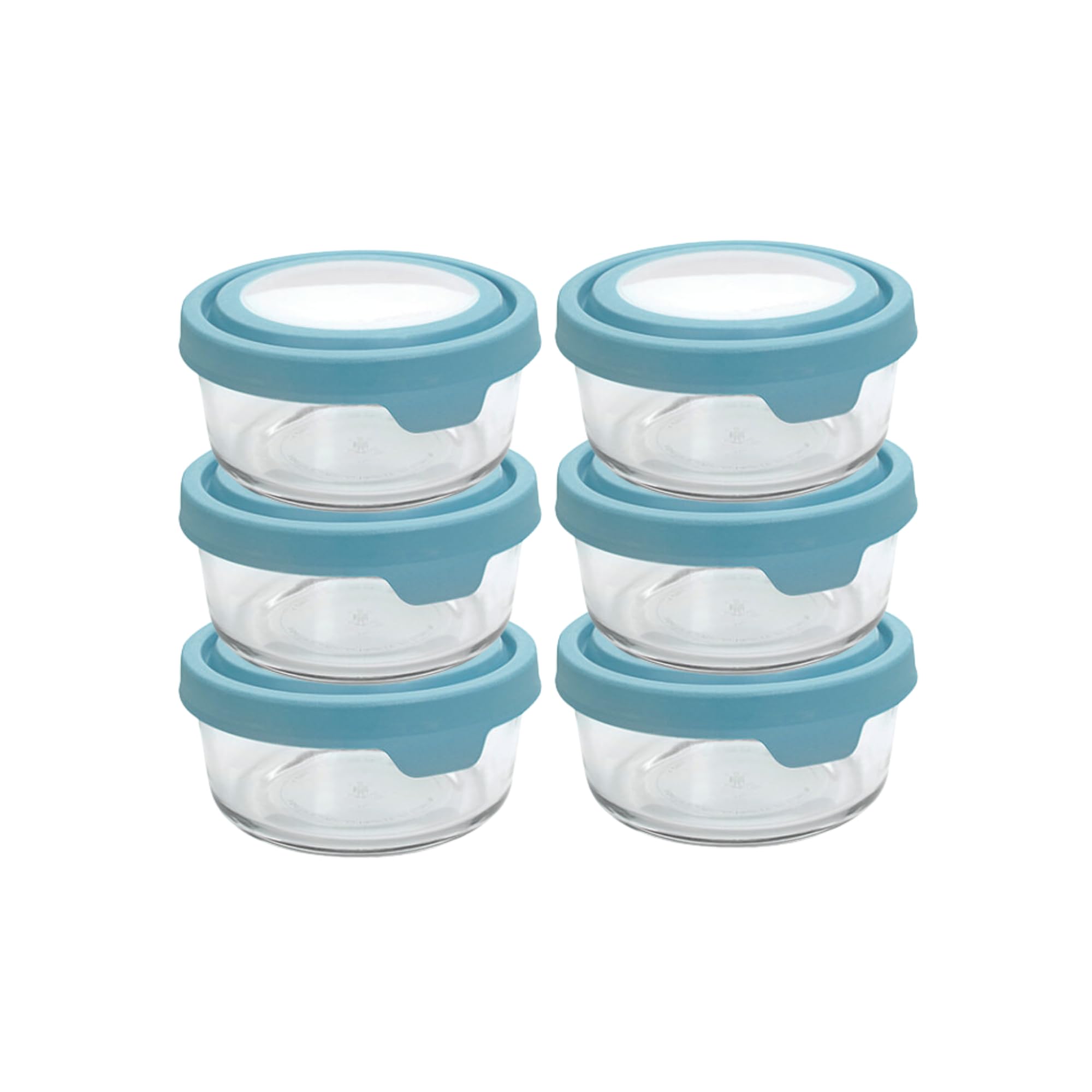 Anchor Hocking 2 Cup Glass Storage Containers with Lids, Set of 6 Glass Food Storage Containers with Mineral Blue TrueSeal Lids