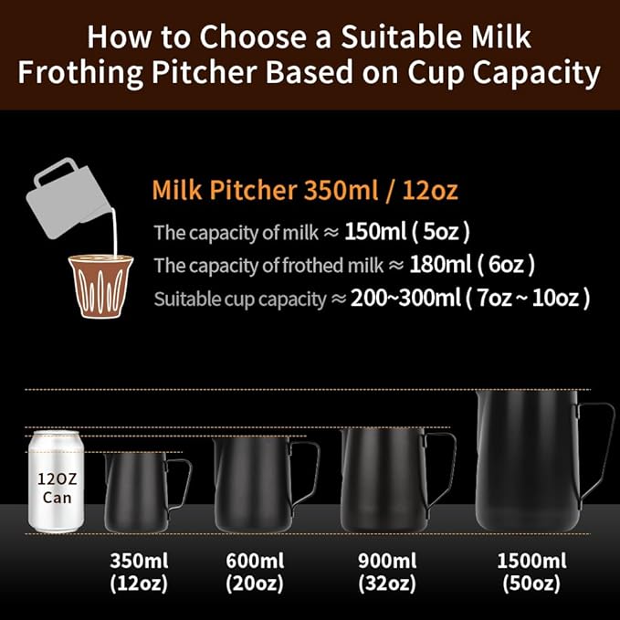 watchget Milk Frothing Pitcher 20oz/600ml Stainless Steel Espresso Steaming Pitcher for Espresso Machines Coffee Frothing Cup Cappuccino Latte Art Milk Jug Cup