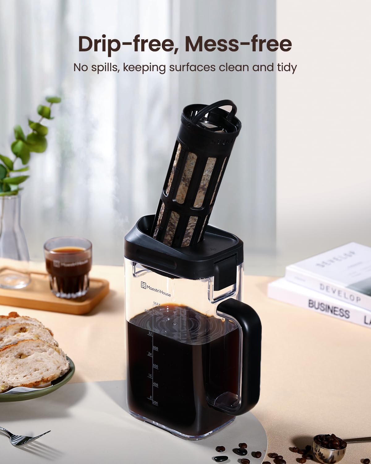 Maestri House Cold Brew Coffee Maker, 40oz BPA-Free Tritan Pitcher