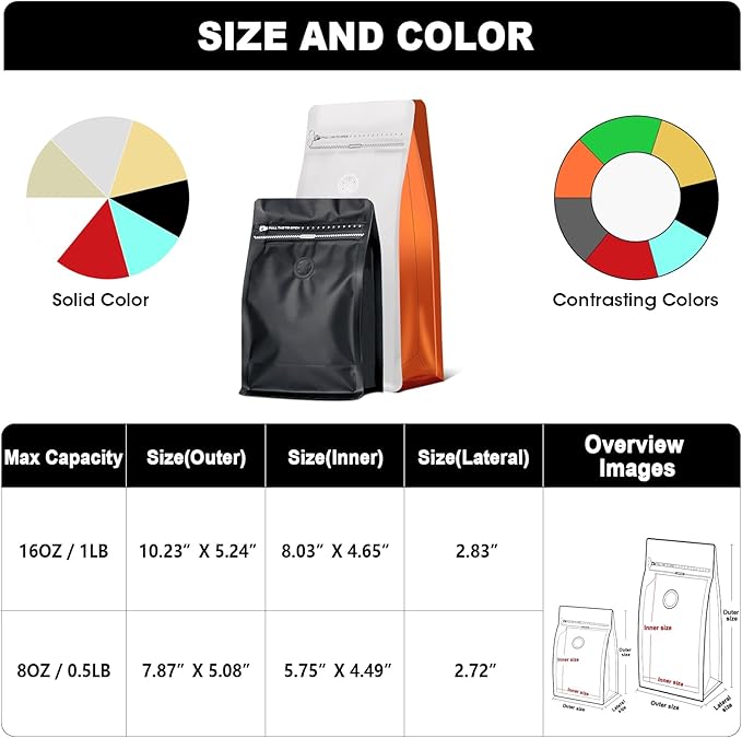 Coffee Bags with Valve(60pcs,8 oz,1/2 lb) Vented Coffee Beans Packaging Bags High Barrier Aluminumed Foil Flat Bottom Heat Sealed Side Zipper Resealable Storage Bag for Home or Business（White+Green）