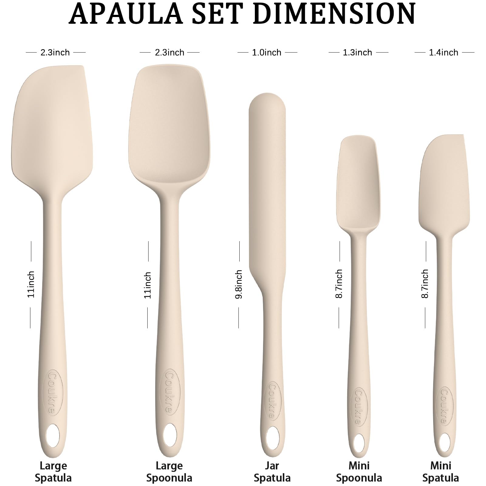 Coukre Silicone Spatula Set of 5,High Temperature Resistant, Food Grade Silicone, Dishwasher Safe, for Baking, Cooking (Pure Beige)