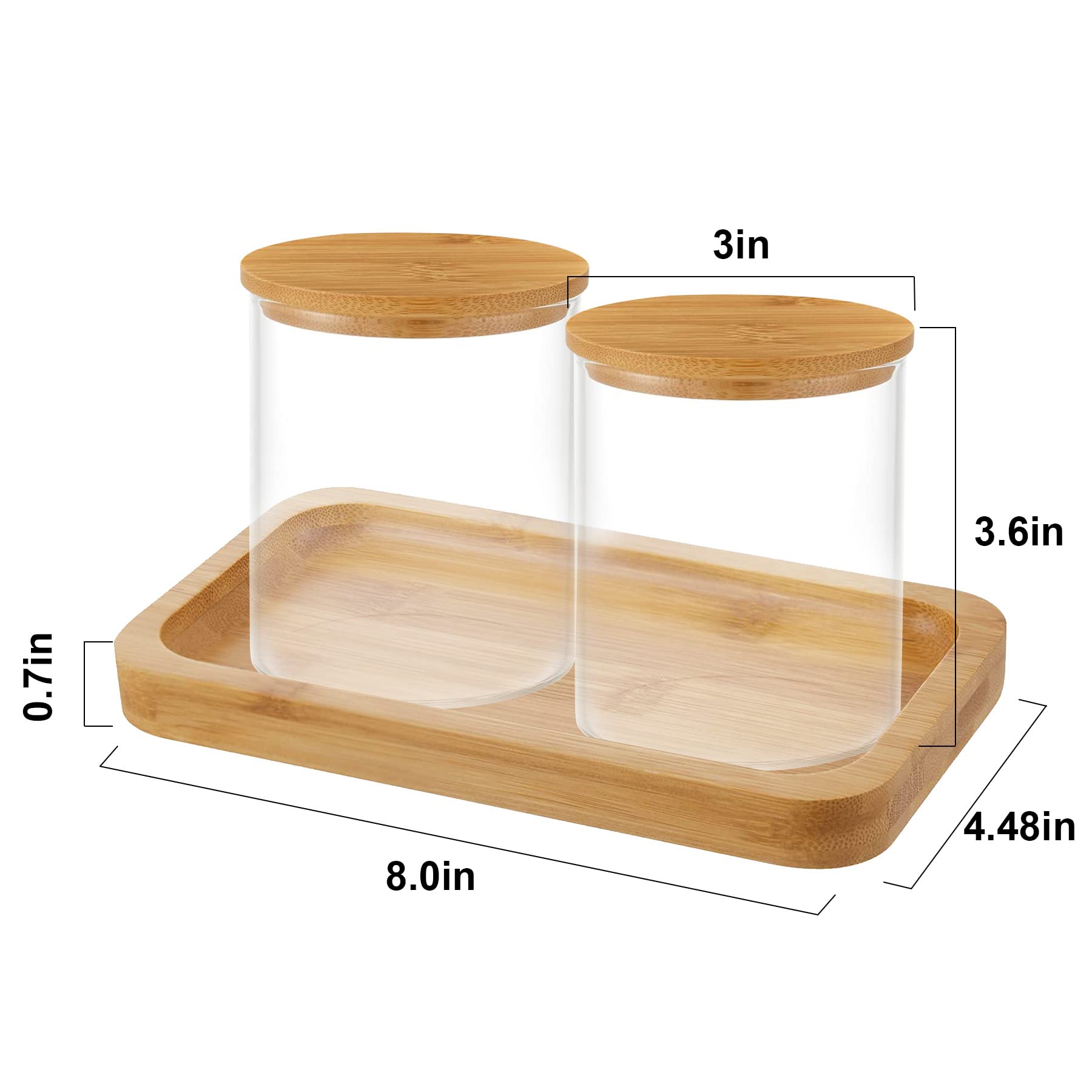 BKYFPQ Glass Qtip Holder Dispenser with Bamboo Vanity Tray
