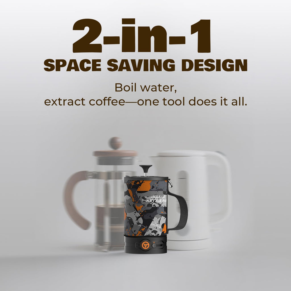 Stoke Voltaics Electric French Press Coffee Maker, 120V Boil Water & Press Coffee 2-in-1, Portable Design for Camping, Travel, 6 Minute Brew Ready