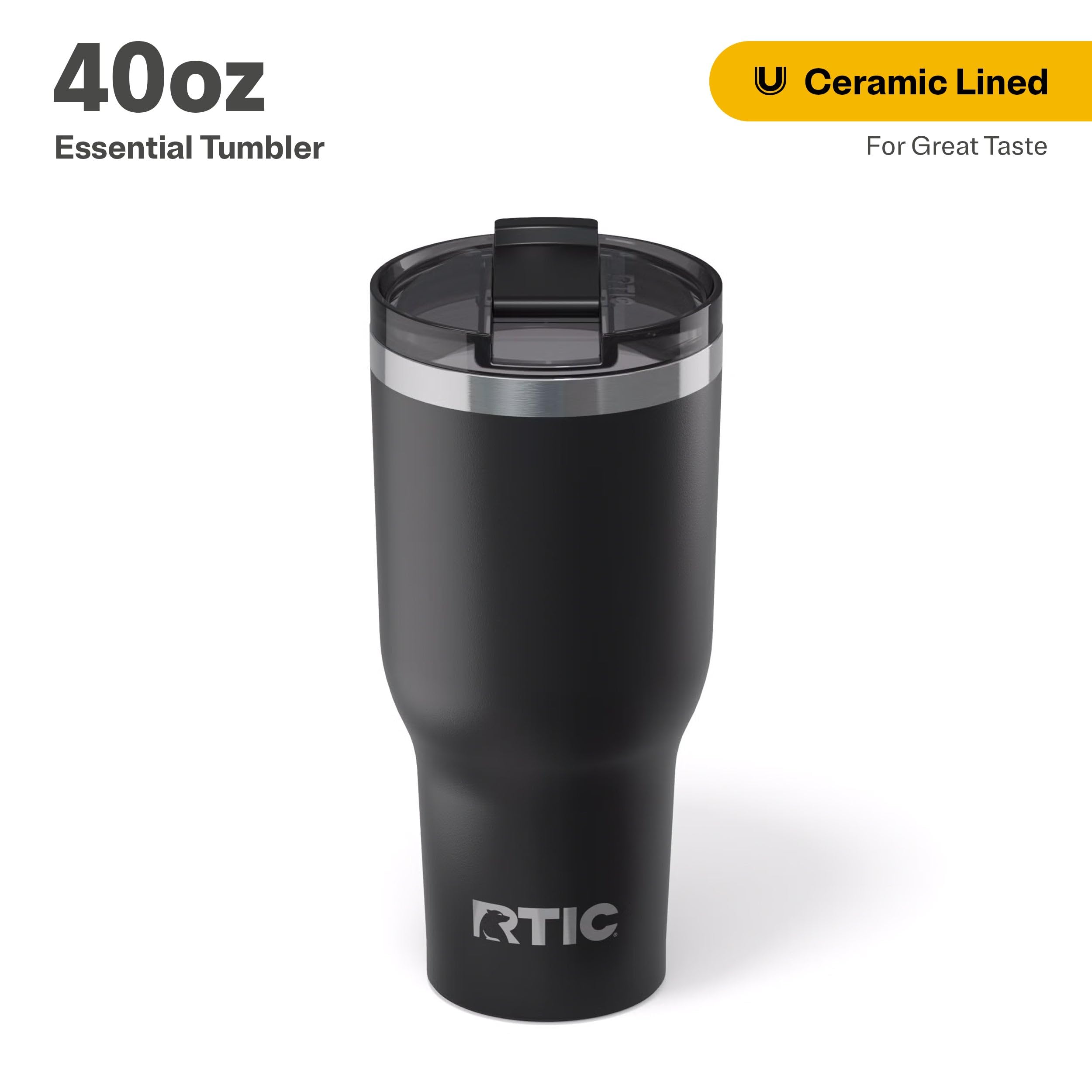 RTIC 40oz Essential Tumbler with Lid, Ceramic Lined, Black