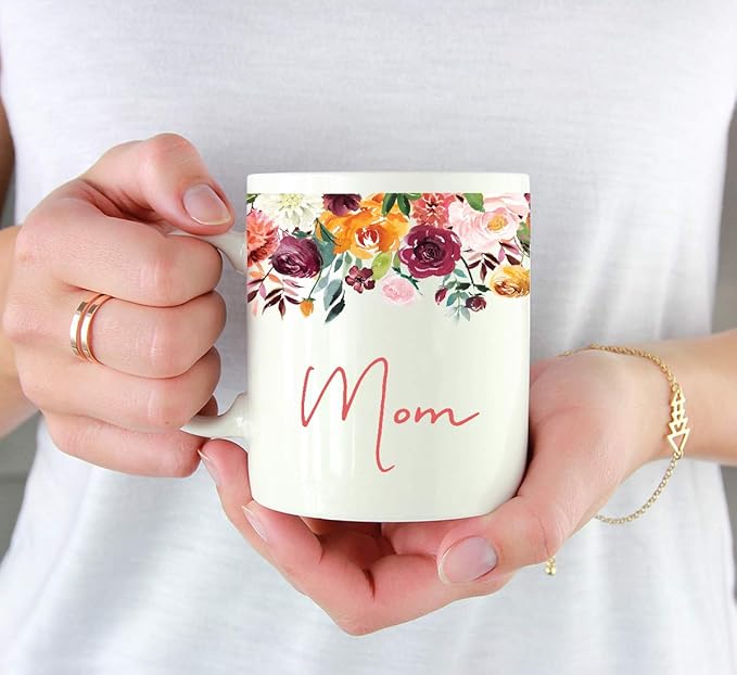 Andaz Press 11oz. Mother's Day Ceramic Coffee Tea Mug Gift, Fall Autumn Burgundy Orange Peach Flowers Roses Florals, Mom, 1-Pack