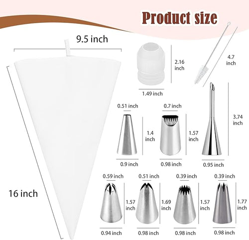 14-Piece Reusable Piping Bags and Tips Set with Stainless Steel Nozzles