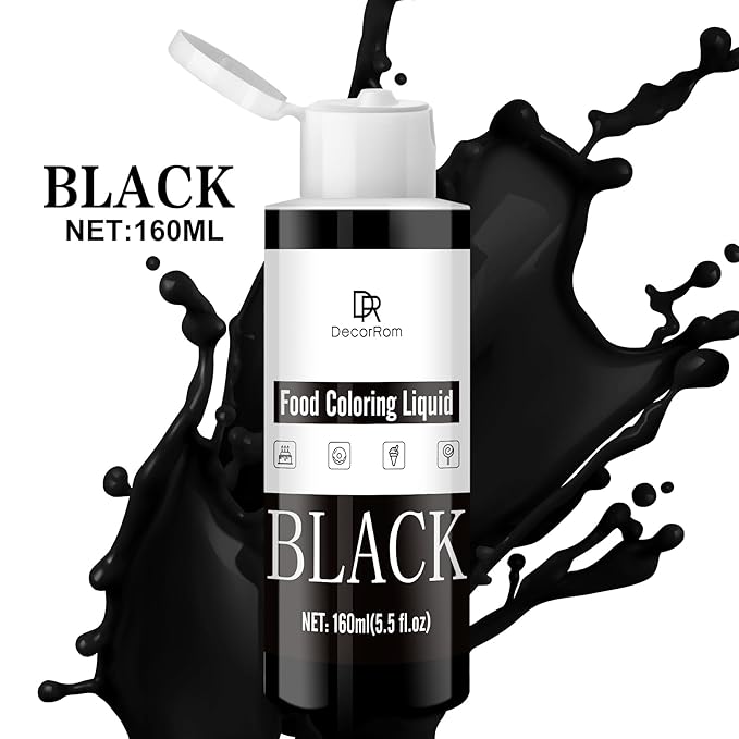 Food Coloring - Vibrant Liquid Icing Food Coloring Set for Baking, Cake Decorating, Easter Egg, Airbrush - Tasteless Food Color Dye for Fondant, Slime, DIY Crafts - 5.5 Fl.oz / 160ml Each (Black)