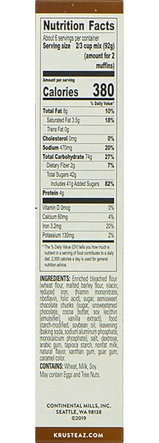 Krusteaz Chocolate Chunk Muffin Mix - No Artificial Flavors/Preservatives - 18.25 OZ Box (Pack of 6)