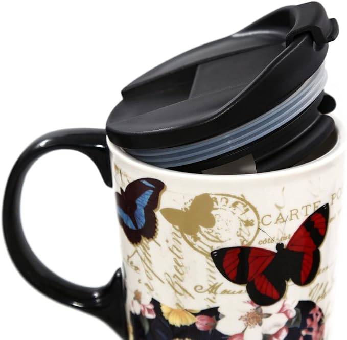 Topadorn Ceramic Travel Mug 17 oz. Coffee Latte Cup with Sealed Lid and Gift Box, Perfect for Coffee and Tea, 2 pack