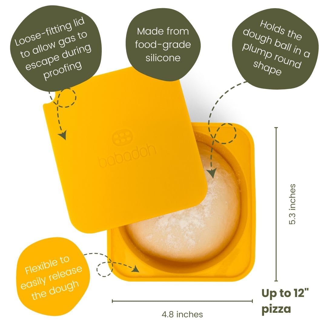 Babadoh Pizza Making Accessories | Pizza Dough Proofing Containers with Lids | Set of 3 | Multi Yellow (1 Dough, 1 Olive, 1 Yellow) | Original Size (make 12" Pizzas)