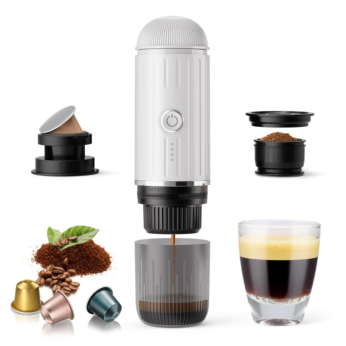 Portable Electric Espresso Coffee Maker for Ground Coffee & NS Capsule Fast Self-Heating Technology‌ with USB-C Perfect for RV, Hiking, Camping, Office & On-the-Go Lifestyles, Christmas Gift for Men