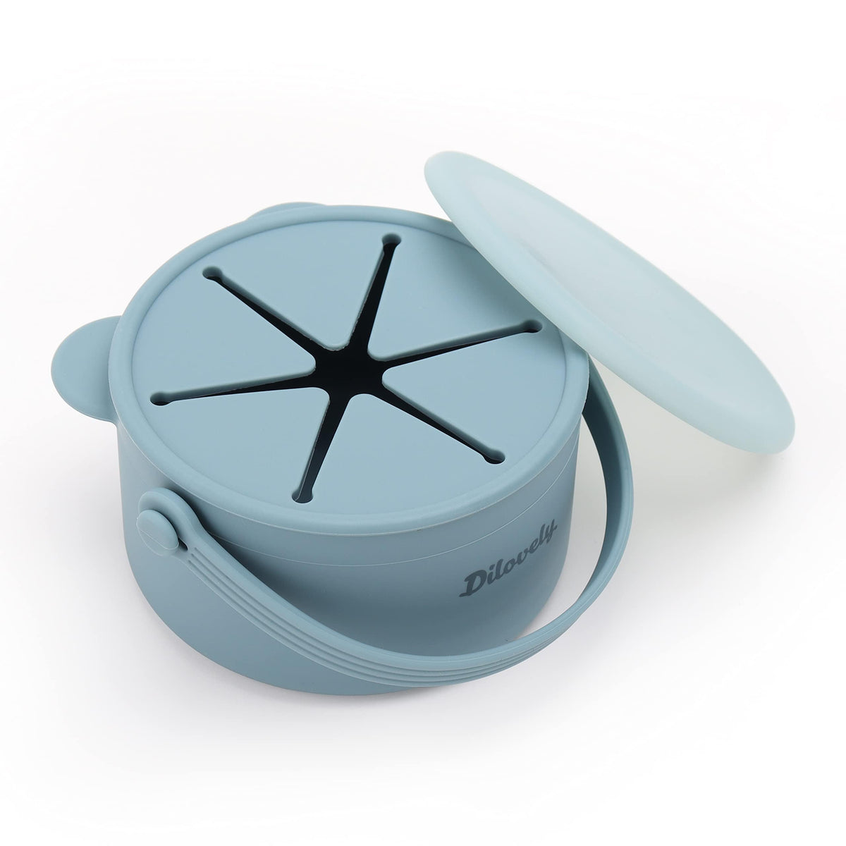 Dilovely Snack Cups for Toddlers, Baby Snack Containers, Silicone Toddler Snack Cups No Spill, Food Catcher with Lid & Bucket-like Handle, BPA Free & Dishwasher Safe, 9 Ounce Colonial Blue