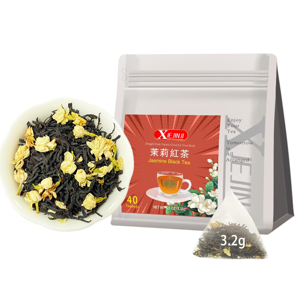XIEJINJI Jasmine Tea, Premium Jasmine Green Teabags, Fragrant Floral Scent, 3.2g x 40 Count, Low Caffeine, Enjoy Hot or Iced, Eco-Conscious Tea Bags