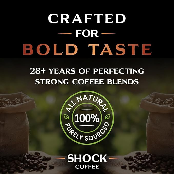 Shock Coffee Whole Bean, The Strongest Caffeinated All-Natural Coffee, Up to 50% more Caffeine. 1 pound