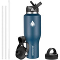 SENDESTAR 40oz Stainless Steel Water Bottle(Cold for 48 Hrs, Hot for 24 Hrs),Double Wall Vacuum Insulated Bottle with Straw Lid, Spout Lid and Flex Cap, Fit in Any Car Cup Holder，Navy