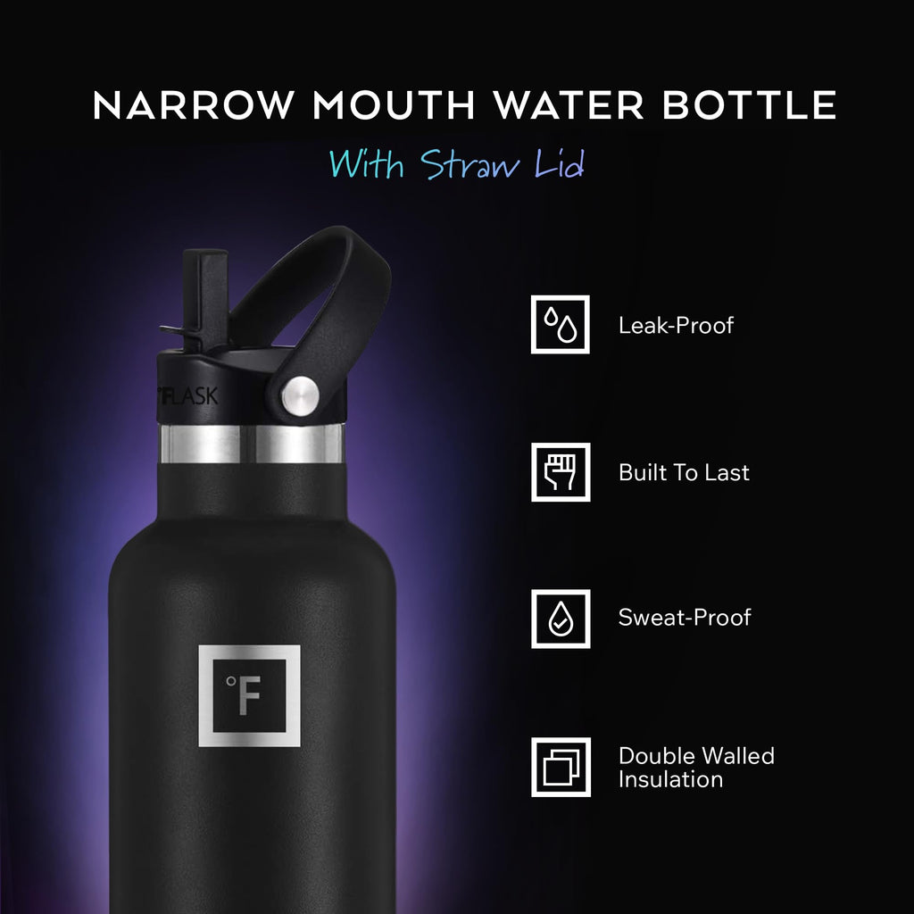 IRON °FLASK 32 oz Narrow Mouth Water Bottle with 3 Lids
