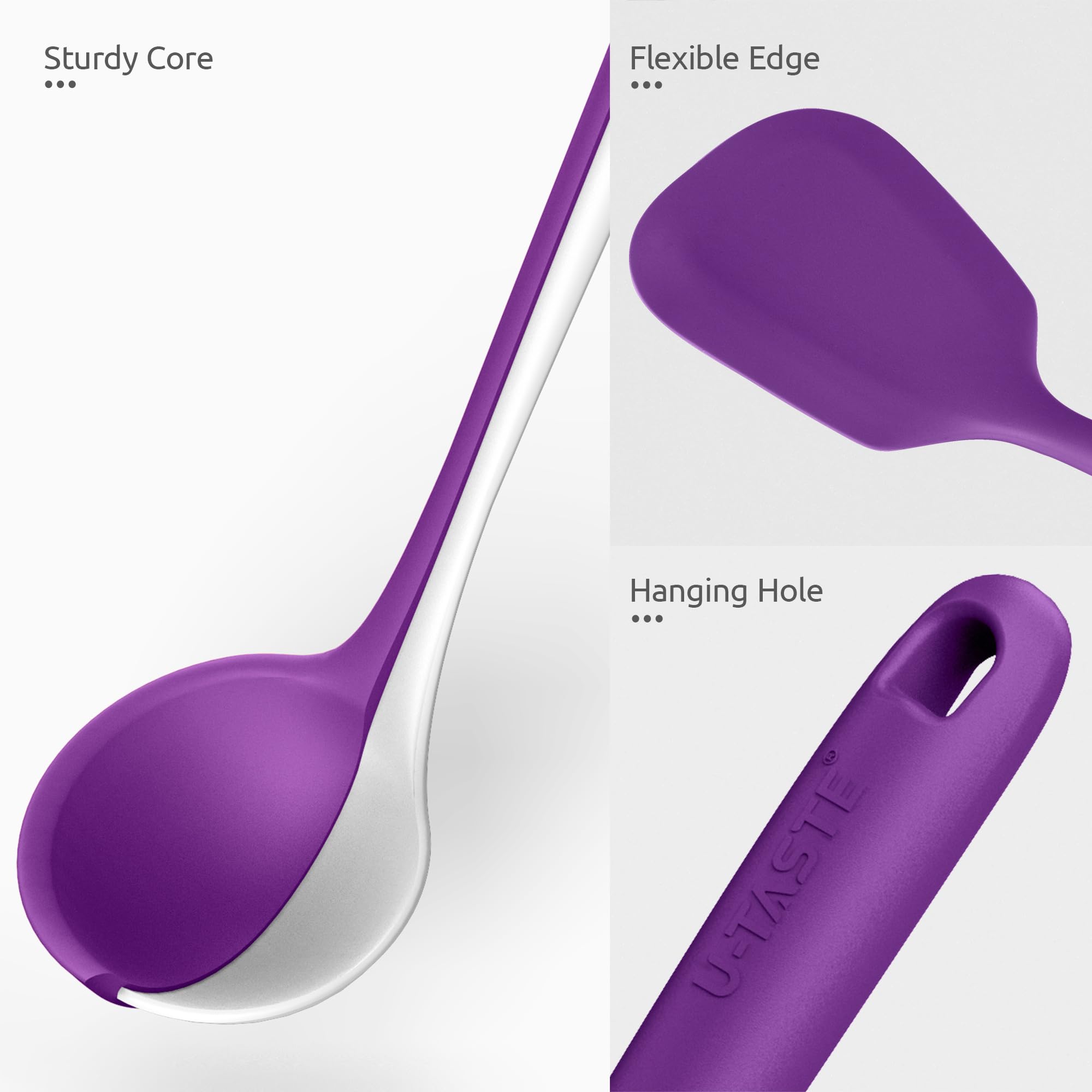 U-Taste Silicone Kitchen Cooking Utensil Set of 5, 13.6" Long, Purple