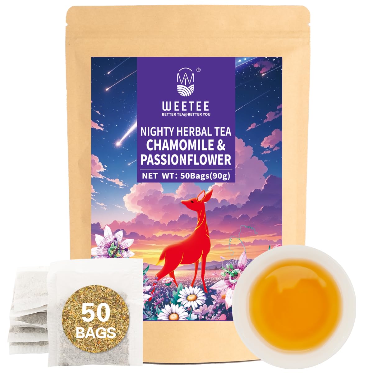 WT WEETEE Chamomile Lavender Tea Bags 100ct, Caffeine-free Tea for Bedtime
