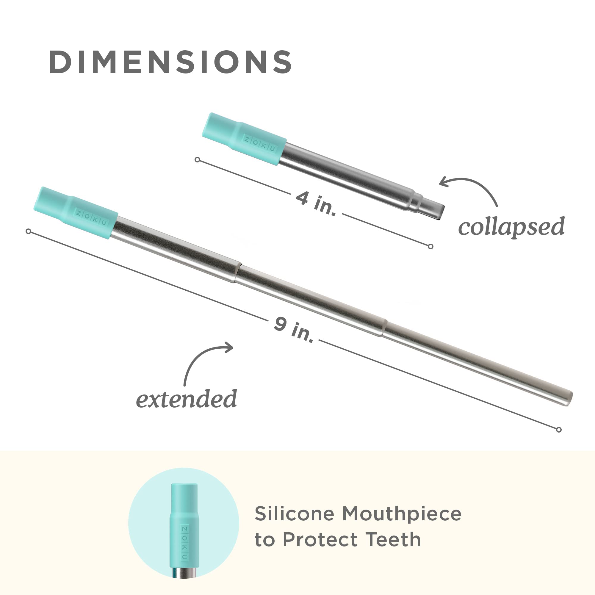 Zoku Reusable Metal Straw with Case, Collapsible Travel Straw - Teal