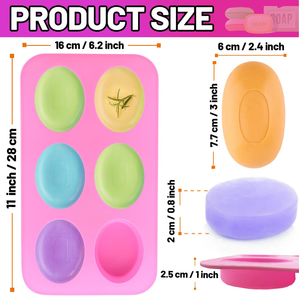 Lerykin Silicone Soap Molds, Oval & Rectangle Soap Bar Mold, 6 Cavities DIY Mould for Homemade Craft Soap, Pudding, Muffin, Chocolate, Brownie, Cornbread, Cheesecake, Cake & Ice Cube - Just Pop Out