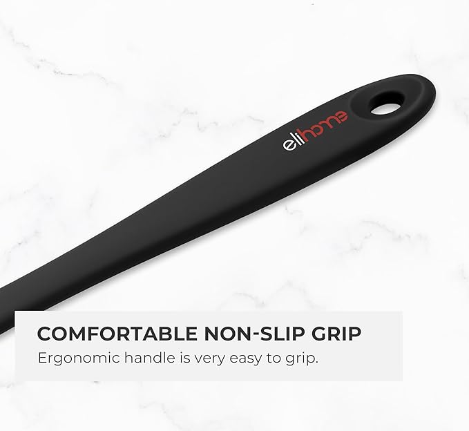 Elihome Mini Silicone Spoonula - Non-Stick Heat Resistant Silicone Scraper Spatula for Mixing, Serving, Scraping, Stirring, and More, 8.75 Inch, Black