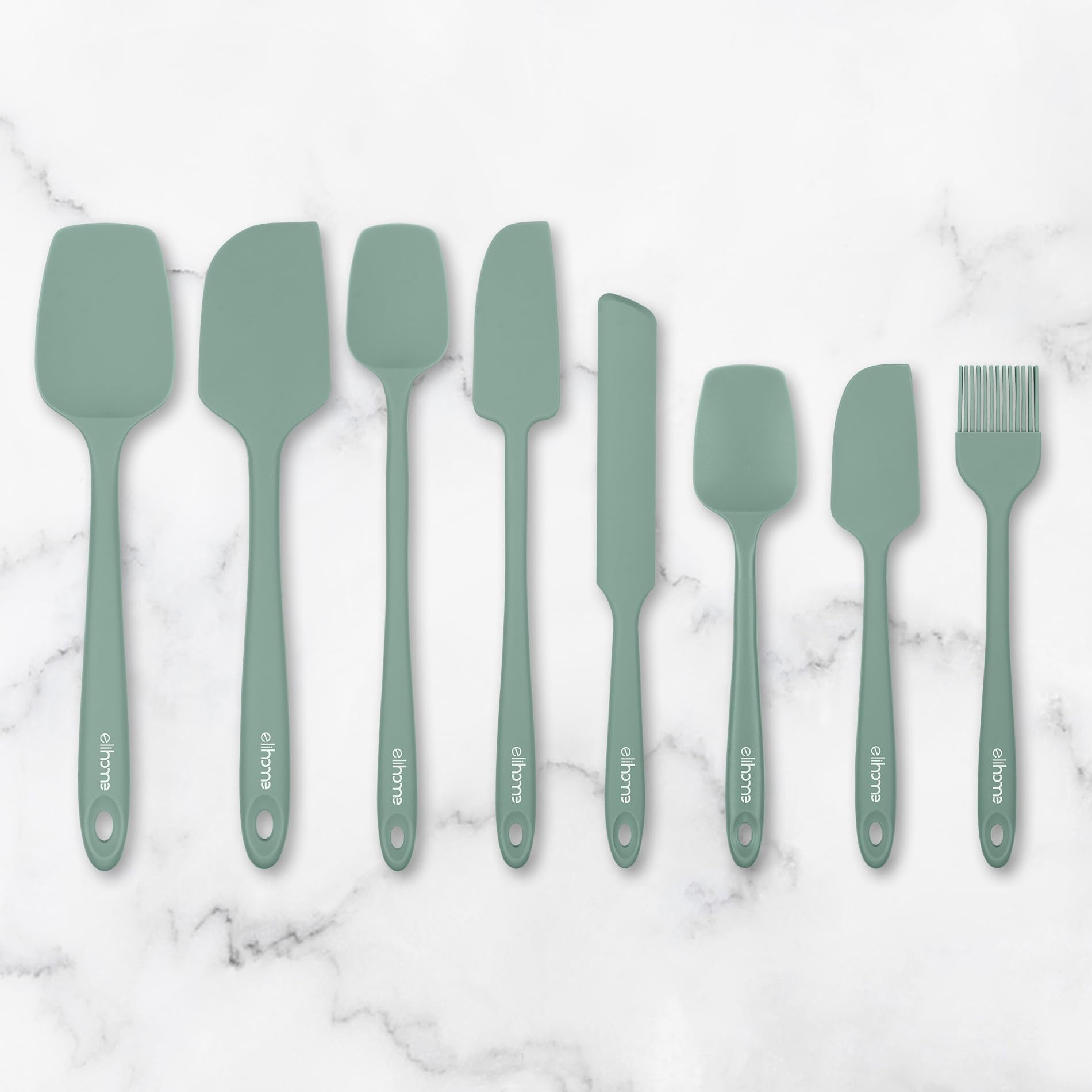 Elihome Mini Silicone Spoonula - Non-Stick Heat Resistant Silicone Scraper Spatula for Mixing, Serving, Scraping, Stirring, and More, 8.75 Inch, Sage Green