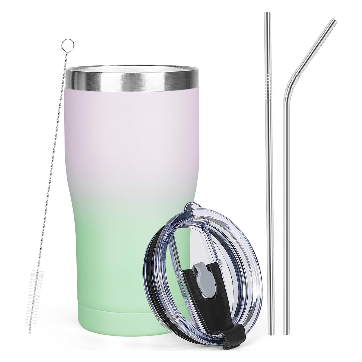 20oz Insulated Tumbler with Lid Straw Travel Coffee Mug Cup (Purple/Green)