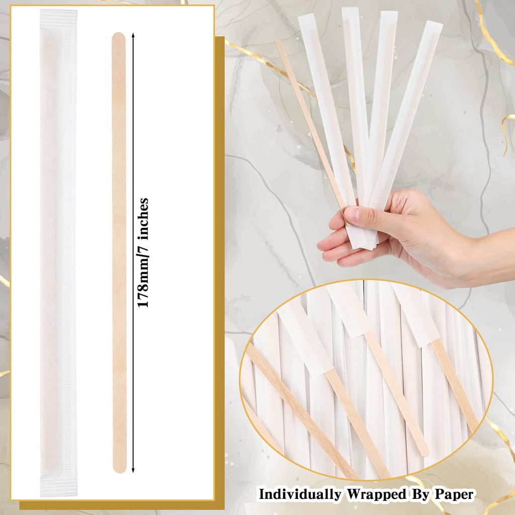 Amyhill 2000 Pcs Individually Wrapped Wooden Coffee Stirrers, Disposable Coffee Stir Sticks Round End Sticks Bulk Wood Stirrers for Cocktail Hot Drinks Restaurant Bar Home Office (7 Inch)