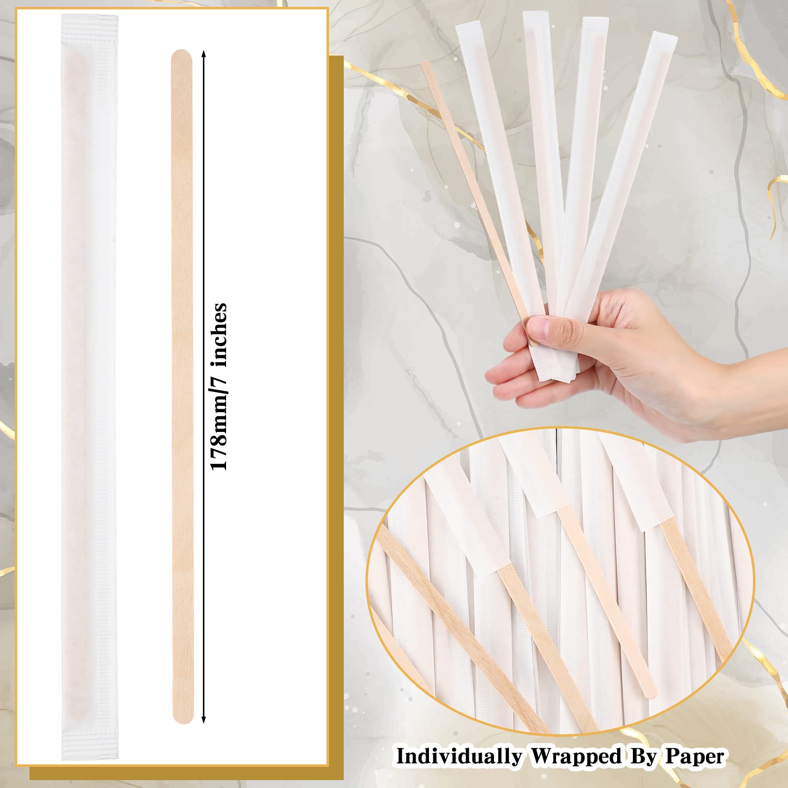 Amyhill 2000 Pcs Individually Wrapped Wooden Coffee Stirrers, Disposable Coffee Stir Sticks Round End Sticks Bulk Wood Stirrers for Cocktail Hot Drinks Restaurant Bar Home Office (7 Inch)